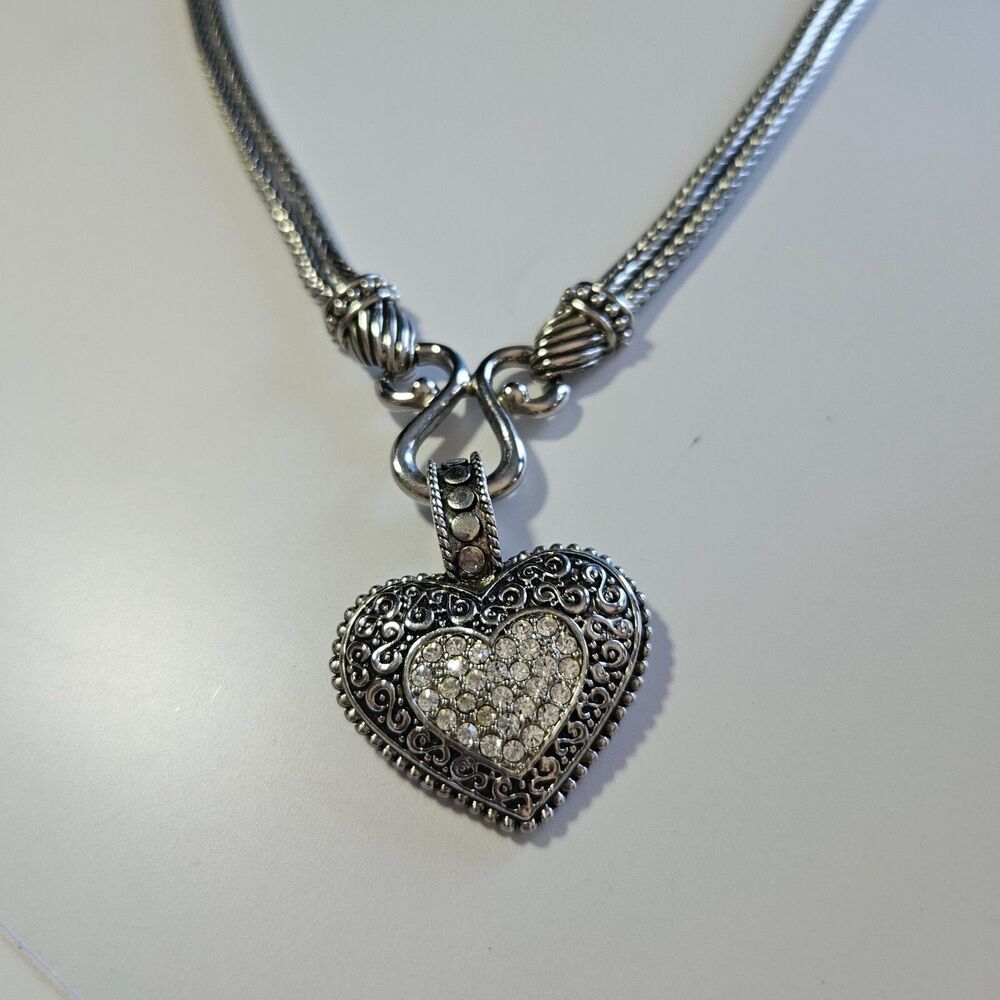 Lia Sophia Silver Tone Love Dust Heart Chunky Necklace 17.5-20.5"